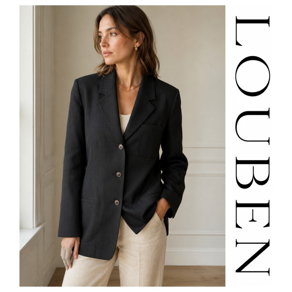 Louben Vtg Black Pinstripe Wool Blend Blazer Suit Jacket Quiet Luxury 10